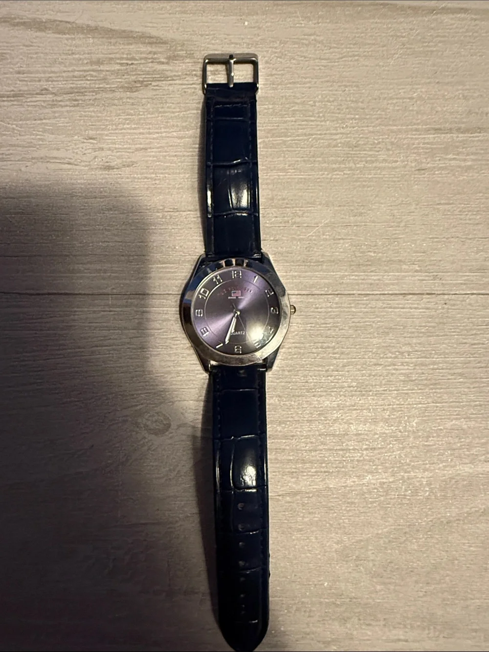 U.S. Polo Assn. Navy Leather Strap Watch with Silver Case